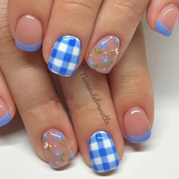2/$16 Plaid & Flowers Press On Nails - Picture 1 of 10